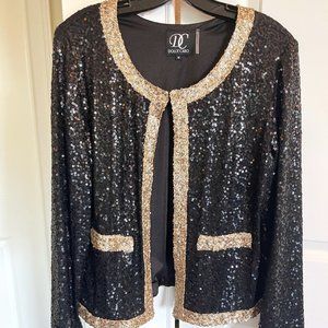 Dolce Cabo Black and Gold Sequin Cocktail Jacket Size Medium